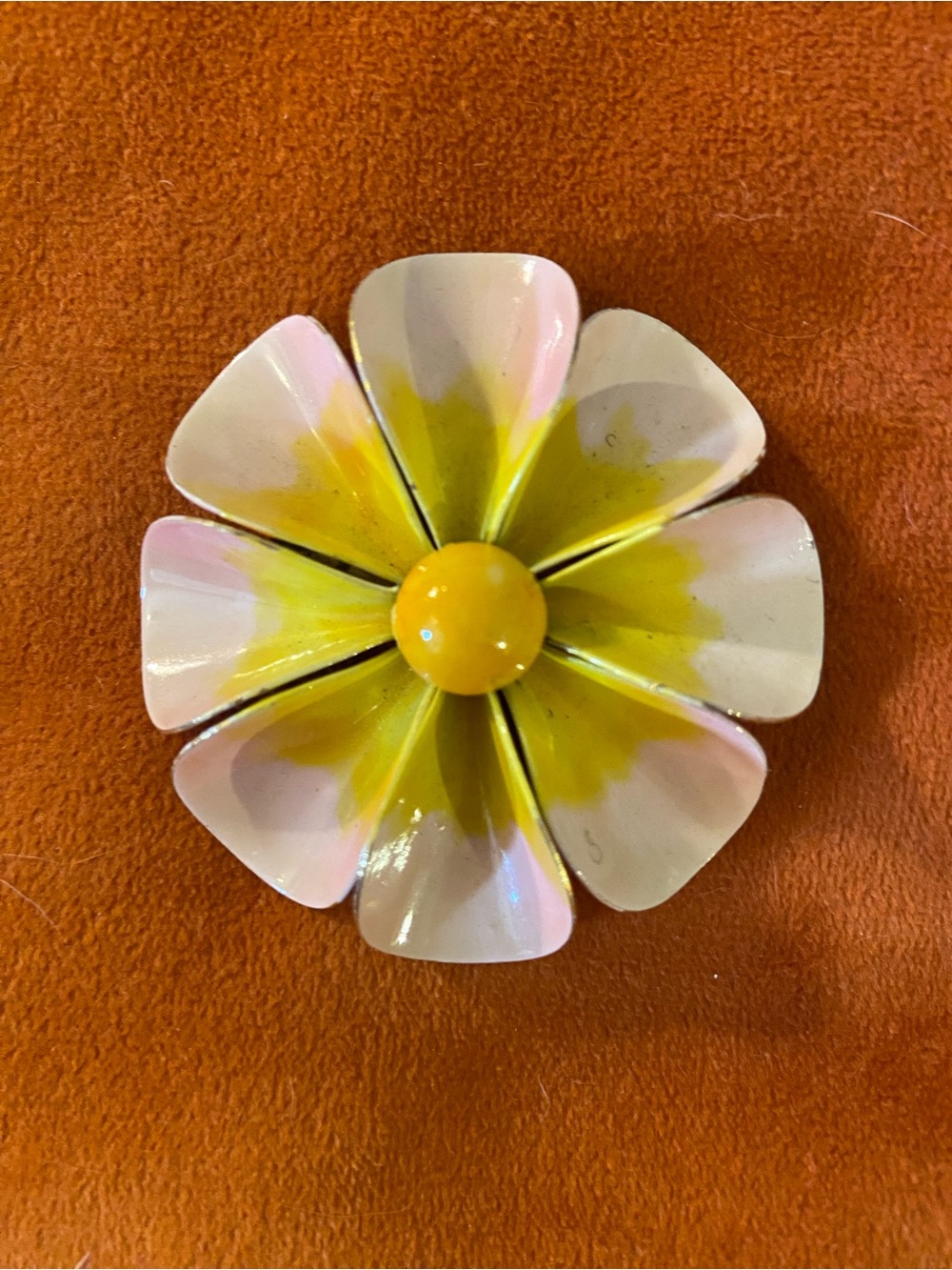 Vintage Yellow and Pink Enamel Flower Brooch